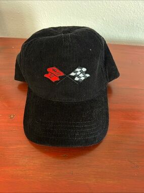 American Needle Black Corduroy Cap with Red and Black-White Check Flags